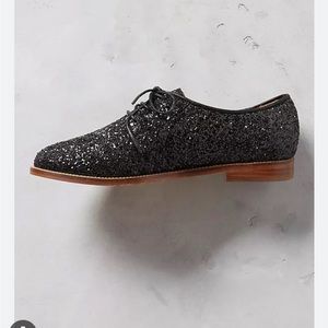 ANTHROPOLOGIE Bobbies La Majorette Glitter Oxfords Black EU 39 US 8.5